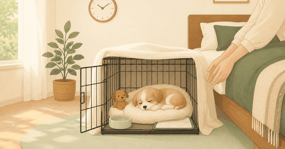子犬の夜鳴きが止まらない｜理由の見分け方と、お迎え直後1〜2週間の寝かせ方・環境づくり