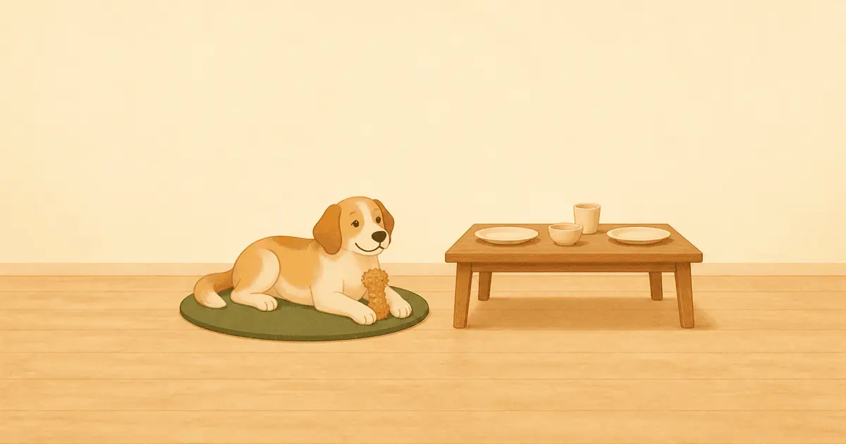 犬が食卓で人の食べ物をねだる｜おねだりが続く理由と、マットで待つしつけ・一時的な悪化の乗り切り方